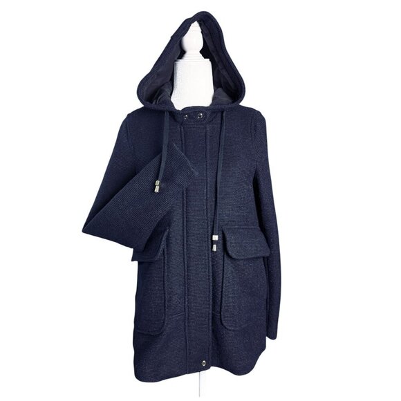 ZARA Hooded Wool Blend Swing Jacket Pea Coat Navy Blue Women's Size SM - Picture 3 of 8